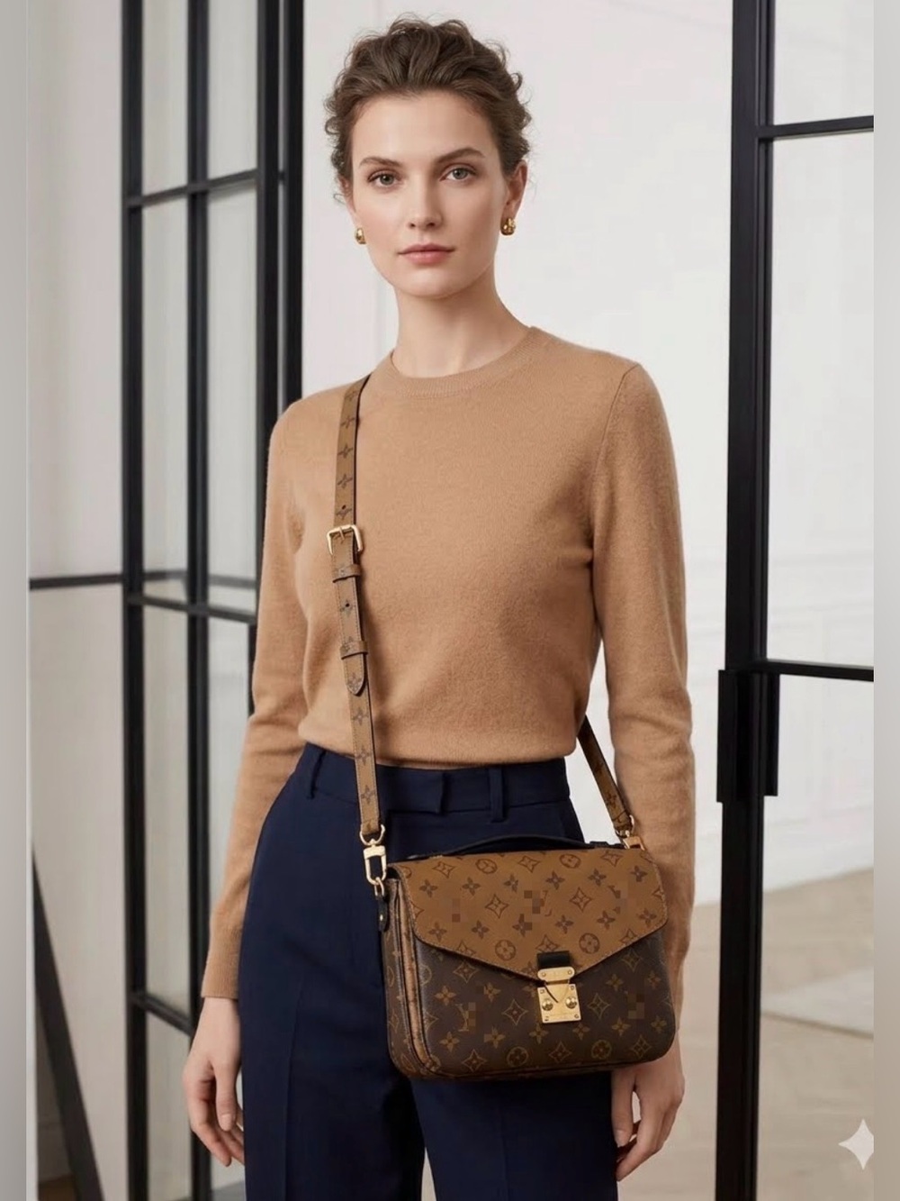 Designer Monogram Crossbody Bag in Brown